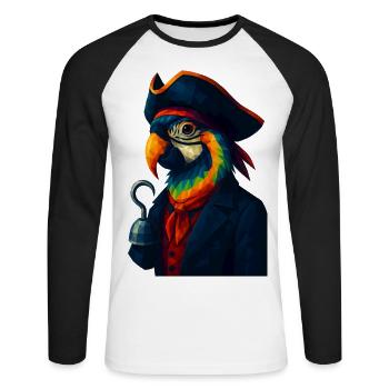 WPAP Stil Tiere - Papagei Pirat mit Piratenhut - Unisex Baseballshirt langarm - Weiß/Schwarz - Vorne - Nik (191cm)