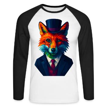 WPAP Style Animals - Renard Élégant Costume Monocle - T-shirt baseball manches longues Homme - blanc/noir - Devant - Nik (191cm)