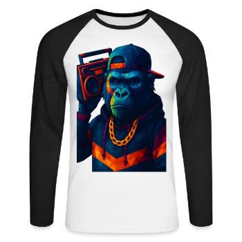 WPAP Stil Tiere - Gorilla Hip-Hop-Outfit Boombox - Unisex Baseballshirt langarm - Weiß/Schwarz - Vorne - Nik (191cm)