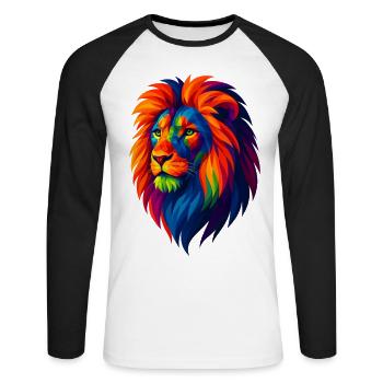 WPAP Polygon Style Animaux - Portrait de Lion - T-shirt baseball manches longues Homme - blanc/noir - Devant - Nik (191cm)