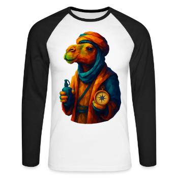 WPAP Style Animals - Camel Caravan Guide - Unisex Long Sleeve Baseball T-Shirt - white/black - Front - Nik (191cm)