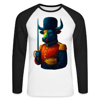 WPAP Style Animals - Bull in Uniform with Sabre - Unisex Long Sleeve Baseball T-Shirt - white/black - Front - Nik (191cm)