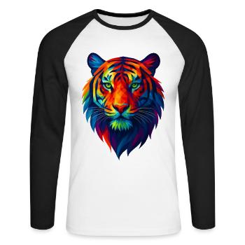 WPAP Polygon Style Animals - Tiger Portrait - Unisex Long Sleeve Baseball T-Shirt - white/black - Front - Nik (191cm)