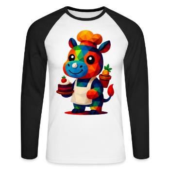 WPAP Polygon Kawaii Stil Tiere Baby Nilpferd Koch - Unisex Baseballshirt langarm - Weiß/Schwarz - Vorne - Nik (191cm)