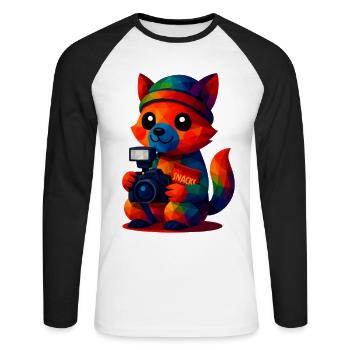 WPAP Polygon Kawaii Stil Tiere Baby Fuchs Fotograf - Unisex Baseballshirt langarm - Weiß/Schwarz - Vorne - Nik (191cm)