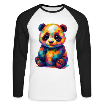 WPAP Polygon Kawaii Style Animals Baby Panda Bear - Unisex Long Sleeve Baseball T-Shirt - white/black - Front - Nik (191cm)