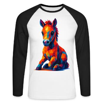 WPAP Polygon Kawaii Stil Tiere Baby Pferd Fohlen - Unisex Baseballshirt langarm - Weiß/Schwarz - Vorne - Nik (191cm)