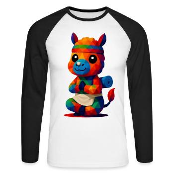 WPAP Polygon Kawaii Stil Tiere Baby Alpaka Yoga - Unisex Baseballshirt langarm - Weiß/Schwarz - Vorne - Nik (191cm)