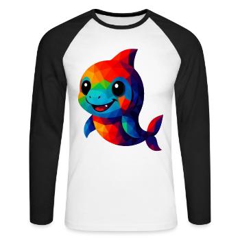 WPAP Polygon Kawaii Style Animaux Bébé Requin - T-shirt baseball manches longues Homme - blanc/noir - Devant - Nik (191cm)