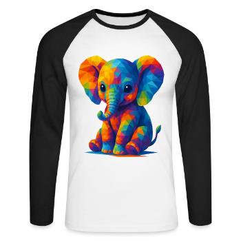 WPAP Polygon Kawaii Stil Baby Elefant - Unisex Baseballshirt langarm - Weiß/Schwarz - Vorne - Nik (191cm)