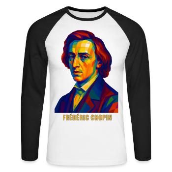 WPAP Polygon Portrait Frédéric Chopin Compositeur - T-shirt baseball manches longues Homme - blanc/noir - Devant - Nik (191cm)