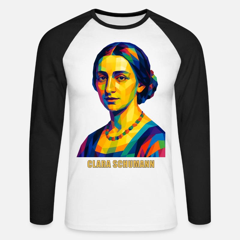 WPAP Polygon Portrait Clara Schumann Komponistin - Unisex Baseballshirt langarm - Weiß/Schwarz