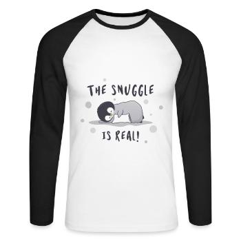 Der Kuschel ist echt - Pinguin - Unisex Baseballshirt langarm - Weiß/Schwarz - Vorne - Nik (191cm)