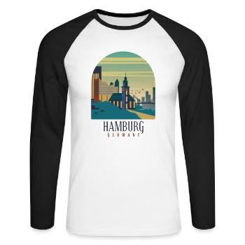 Hamburg - Unisex Baseballshirt langarm - Weiß/Schwarz - Vorne - Nik (191cm)