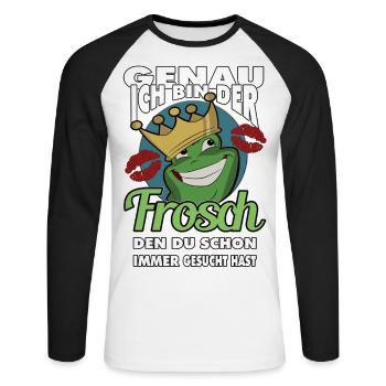 Ich der Frosch den Du schon immer gesucht hast - Unisex Baseballshirt langarm - Weiß/Schwarz - Vorne - Nik (191cm)