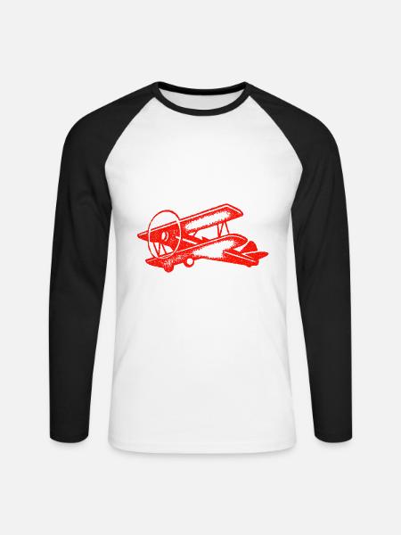 Flugzeug - Unisex Baseballshirt langarm - Weiß/Schwarz
