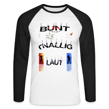 Bunt Knallig Laut - Unisex Baseballshirt langarm - Weiß/Schwarz - Vorne - Nik (191cm)