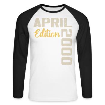Anniversaire 24 Ans Avril 2000 Cadeau Anniversaire - T-shirt baseball manches longues Homme - blanc/noir - Devant - Nik (191cm)