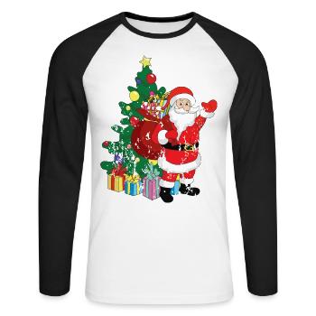 Retro Vintage Grunge Santa Claus Christmas - Unisex Long Sleeve Baseball T-Shirt - white/black - Front - Nik (191cm)