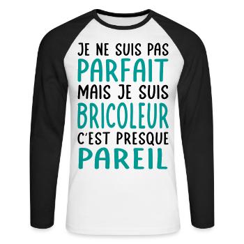 Je ne suis pas parfait mais je suis bricoleur - T-shirt baseball manches longues Homme - blanc/noir - Devant - Nik (191cm)
