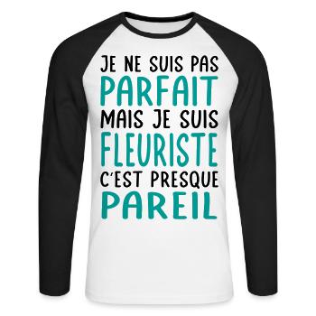 Je ne suis pas parfait mais je suis fleuriste - T-shirt baseball manches longues Homme - blanc/noir - Devant - Nik (191cm)