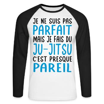 Je ne suis pas parfait mais je fais du ju-jitsu - T-shirt baseball manches longues Homme - blanc/noir - Devant - Nik (191cm)