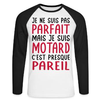 Je ne suis pas parfait mais je suis motard - T-shirt baseball manches longues Homme - blanc/noir - Devant - Nik (191cm)