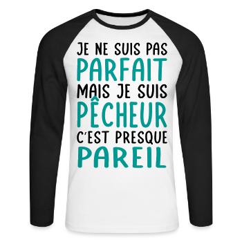 Je ne suis pas parfait mais je suis pêcheur - T-shirt baseball manches longues Homme - blanc/noir - Devant - Nik (191cm)