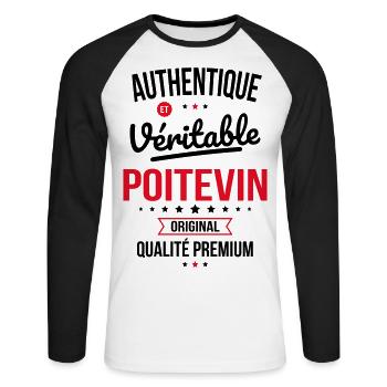 Authentique et véritable Poitevin - Original - T-shirt baseball manches longues Homme - blanc/noir - Devant - Nik (191cm)