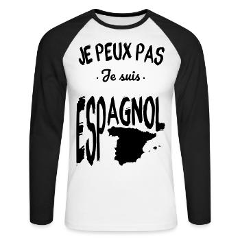 Je peux pas je suis Espagnol - T-shirt baseball manches longues Homme - blanc/noir - Devant - Nik (191cm)