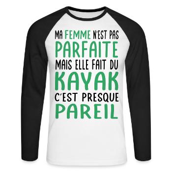 Meine Frau nicht perfekt, aber sie Kajaks - Unisex Baseballshirt langarm - Weiß/Schwarz - Vorne - Nik (191cm)