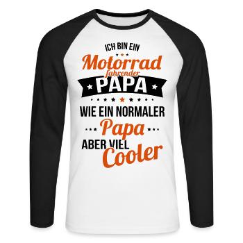 Motorradfahrender Papa wie normaler Papa cooler - Unisex Baseballshirt langarm - Weiß/Schwarz - Vorne - Nik (191cm)