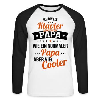 Klavierspielender Papa wie normaler Papa cooler - Unisex Baseballshirt langarm - Weiß/Schwarz - Vorne - Nik (191cm)