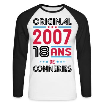 Anniversaire 18 ans - Original 2007 - Conneries - T-shirt baseball manches longues Homme - blanc/noir - Devant - Nik (191cm)