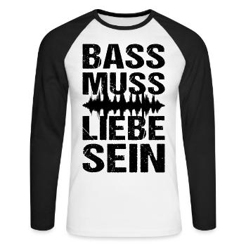 Bass Muss Liebe Sein Techno Musik - Unisex Baseballshirt langarm - Weiß/Schwarz - Vorne - Nik (191cm)