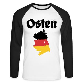 Osten DDR Ostdeutschland - Unisex Baseballshirt langarm - Weiß/Schwarz - Vorne - Nik (191cm)