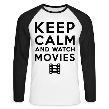 Keep Calm And Watch Movies - Unisex Baseballshirt langarm - Weiß/Schwarz - Vorne - Nik (191cm)