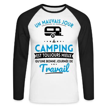Mauvais jour de camping mieux que journée travail - T-shirt baseball manches longues Homme - blanc/noir - Devant - Nik (191cm)