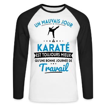 Mauvais jour de karaté mieux que journée travail - T-shirt baseball manches longues Homme - blanc/noir - Devant - Nik (191cm)