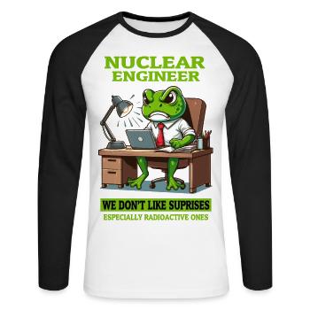 Future Nuclear Engineer Quote and Atomic Science - Unisex Long Sleeve Baseball T-Shirt - white/black - Front - Nik (191cm)