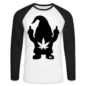 Frecher Zwerg mit Hanfblatt - Unisex Baseballshirt langarm - Weiß/Schwarz - Vorne - Nik (191cm)