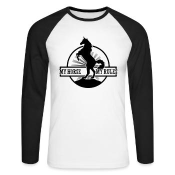 Mon Cheval - Mes règles - T-shirt baseball manches longues Homme - blanc/noir - Devant - Nik (191cm)