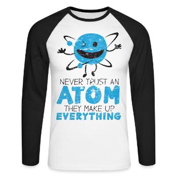Atom - Unisex Baseballshirt langarm - Weiß/Schwarz - Vorne - Nik (191cm)