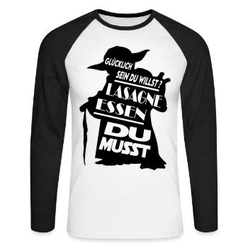Sprüche Essen Fast Food Lasagne - Unisex Baseballshirt langarm - Weiß/Schwarz - Vorne - Nik (191cm)