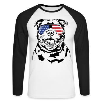 STAFFORDSHIRE BULL TERRIER Amérique Flag Chiens - T-shirt baseball manches longues Homme - blanc/noir - Devant - Nik (191cm)