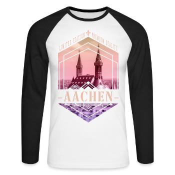 Aachen Germany City Skyline Home Love - Unisex Long Sleeve Baseball T-Shirt - white/black - Front - Nik (191cm)
