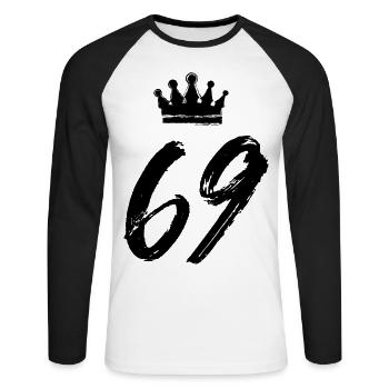 69 Zahl Krone - Unisex Baseballshirt langarm - Weiß/Schwarz - Vorne - Nik (191cm)
