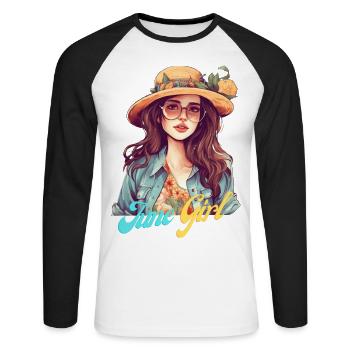 Juin fille Femmes Juin Chemise d’été et cadeaux - T-shirt baseball manches longues Homme - blanc/noir - Devant - Nik (191cm)