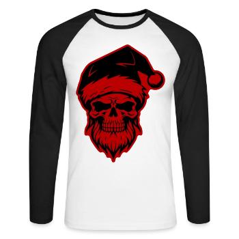 Santa Claus Skull - Unisex Long Sleeve Baseball T-Shirt - white/black - Front - Nik (191cm)