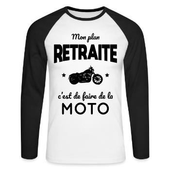 Mon plan retraite c'est de faire de la moto - T-shirt baseball manches longues Homme - blanc/noir - Devant - Nik (191cm)